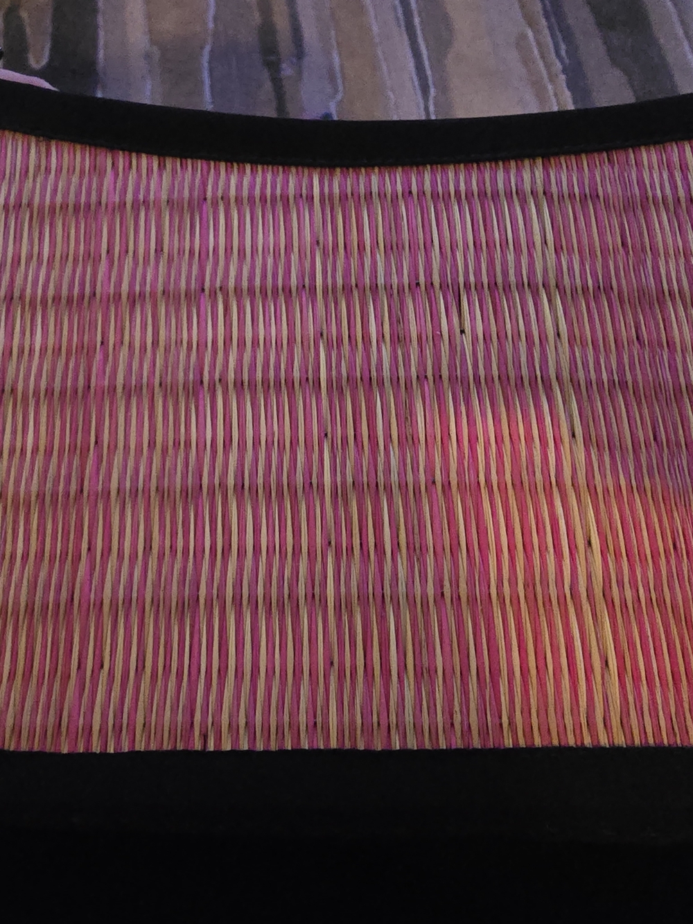 Baskets Of Cambodia Woven Pink Straw Tote Bag with Black Trim